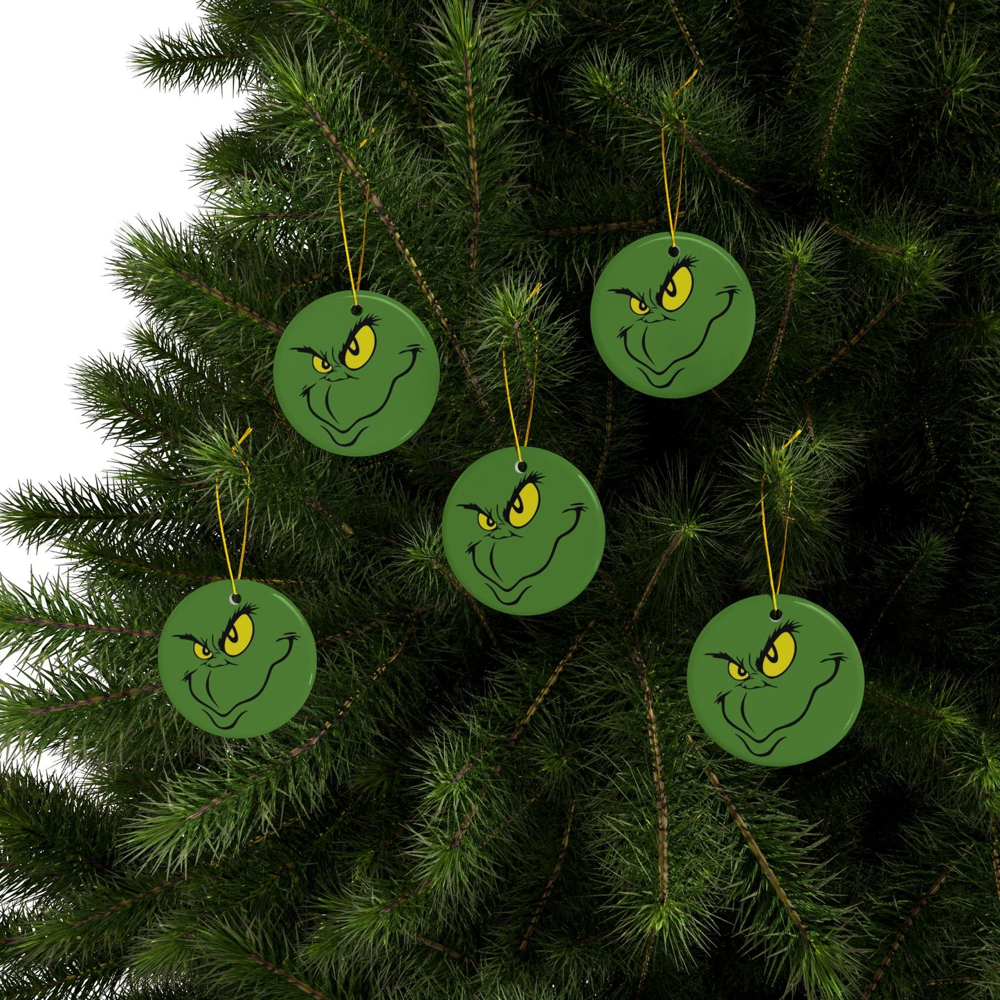 Grinch Ceramic Ornaments, 2-Side Print, (1pc, 3pcs, 5pcs, 10pcs)